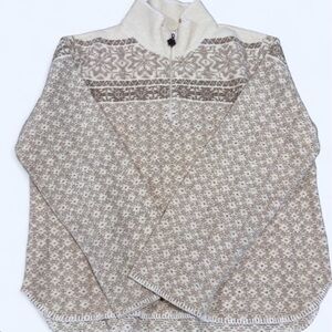 Women's Cream and Brown Patterned Quarter Zip